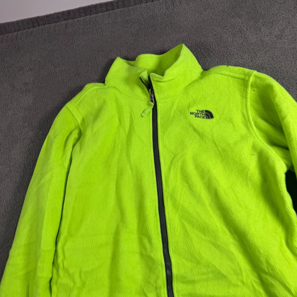 The North Face Boys XL 18/20 Neon Lime Green Full Zip Fleece Jacket Mock Neck